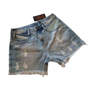 Razzo Coastal Cowgirl Distressed Frayed Light Denim Shorts Sz 8 (EU 38) NWT